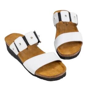 Naot Ashley Rhinestone White Leather Slide Sandals Open Toe Womens 7 Orthotic